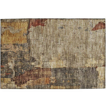 Dalyn Nouveau NV9 Khaki Washable Area Rug with beige, caramel, gold, and tan abstract design.