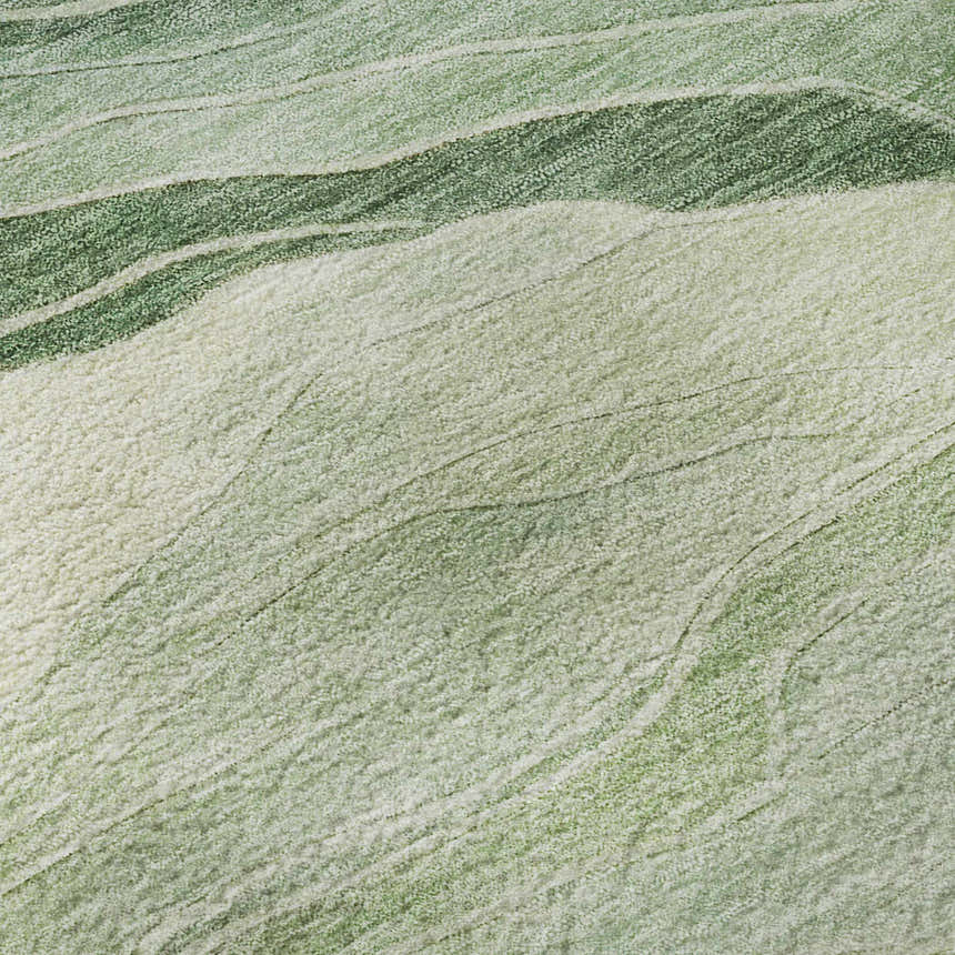 Close-up of the Dalyn Pacifica PA6 Green Washable Area Rug, showing aloe, gold, and olive colors and soft microfiber texture.