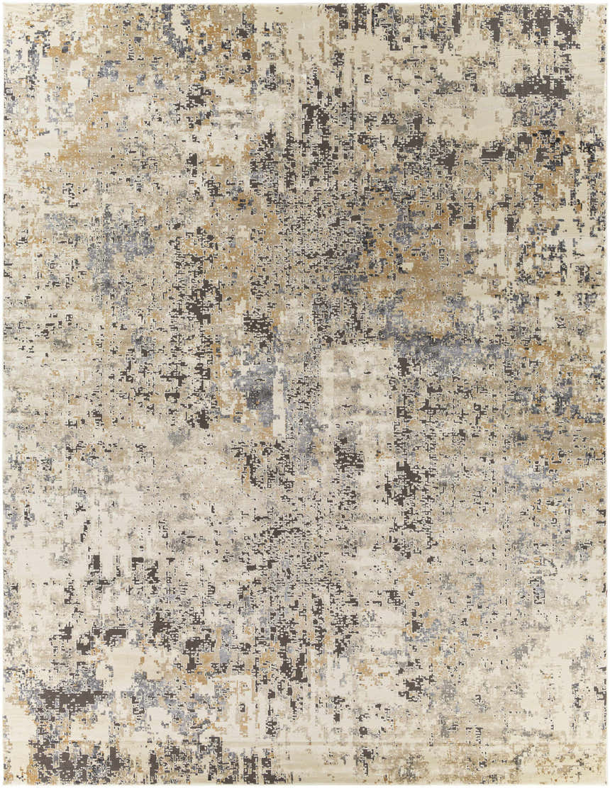 Abstract Pewamo Area Rug with black, charcoal, beige, and tan pixelated pattern. Contemporary style. Design-Rectangle-710103