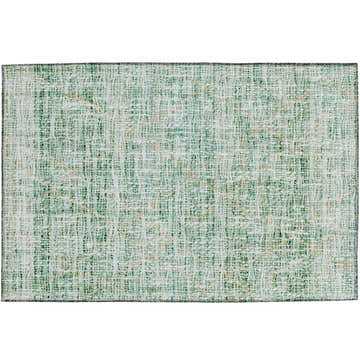 Close-up of Dalyn Luxury Portico PO1 Aloe Washable Area Rug. Green, beige, and muted sage woven texture. Farmhouse style.