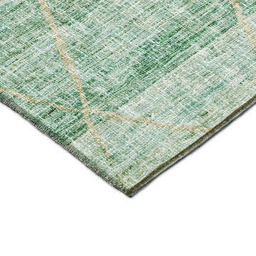 Close-up of Dalyn Luxury Portico PO1 Aloe Washable Area Rug. Green, beige, and muted sage tones with a farmhouse style.