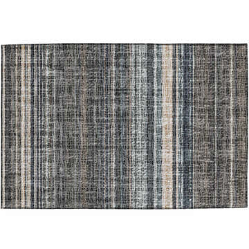 Close-up of Dalyn Luxury Portico PO2 Chocolate Washable Area Rug. Farmhouse style with beige, brown, and chocolate vertical stripes.