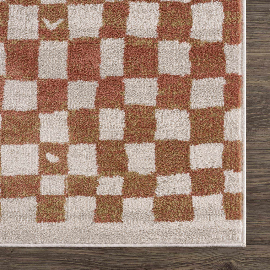 Benjy Irregular Checkboard Rug - Cream&Salmon