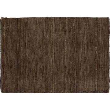 Close-up of the Dalyn Rafia RF100 Chocolate Area Rug. Hand-loomed wool rug in brown, dark brown, and ivory. Farmhouse style.