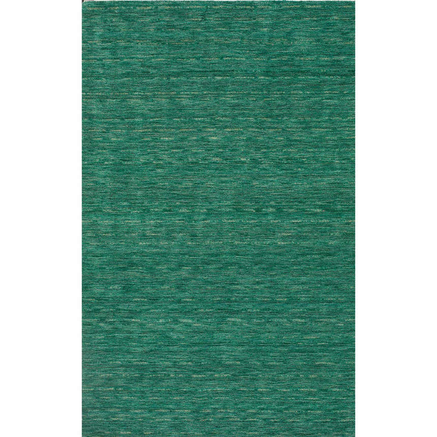 Close-up of the textured Dalyn Rafia RF100 Emerald area rug in light green wool and cotton. Hand-loomed farmhouse style.