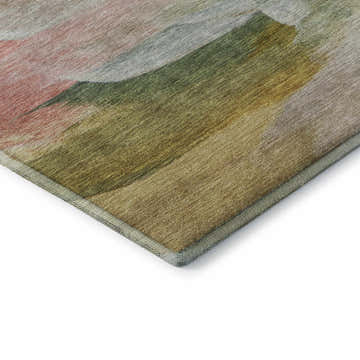 Close-up of the Dalyn Luxury Ravenna RN11 Linen Washable Area Rug, showing its beige, green, and coral abstract pattern.