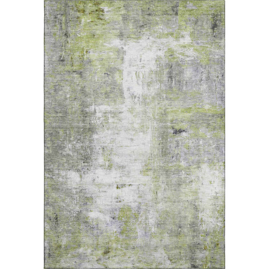 Dalyn Luxury Ravenna RN1 Aloe Washable Area Rug, featuring an abstract design in aloe, silver gray, and taupe.