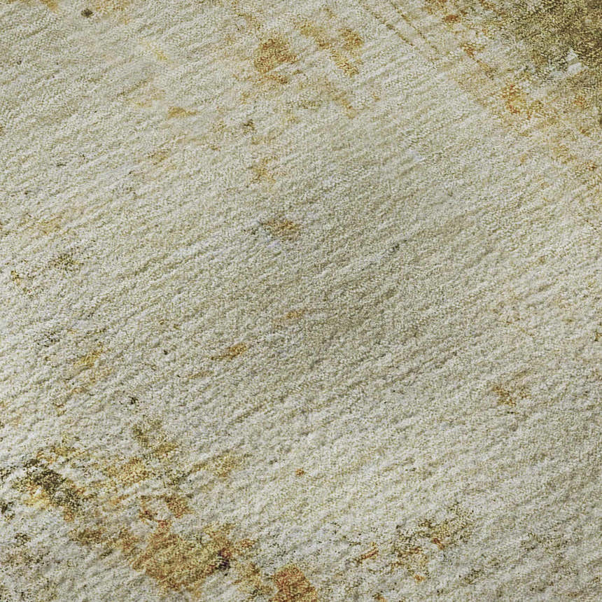 Close-up of the Dalyn Luxury Ravenna RN1 Olive Washable Area Rug. Beige, caramel, gold, and olive tones.