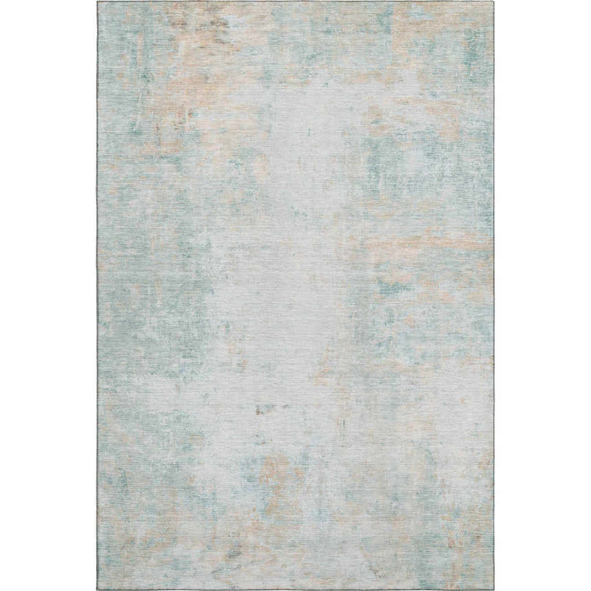 Dalyn Luxury Ravenna RN1 Seafoam Washable Area Rug with beige, ivory, sage, and teal distressed pattern.