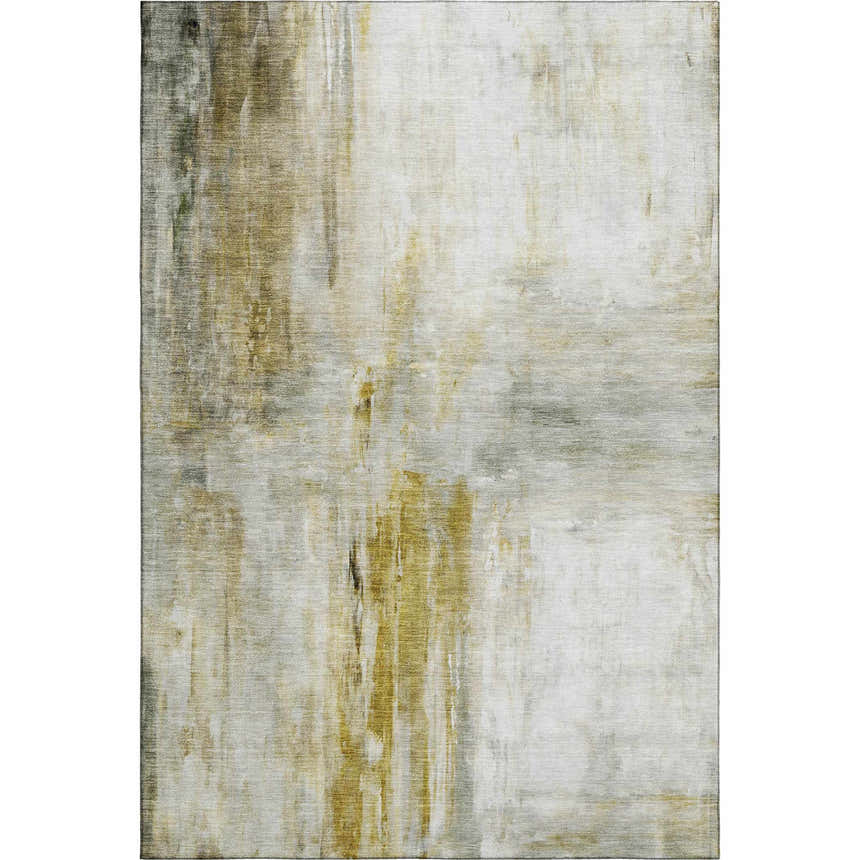 Dalyn Luxury Ravenna RN2 Taupe Washable Area Rug with gold, ivory, and silver gray abstract pattern.