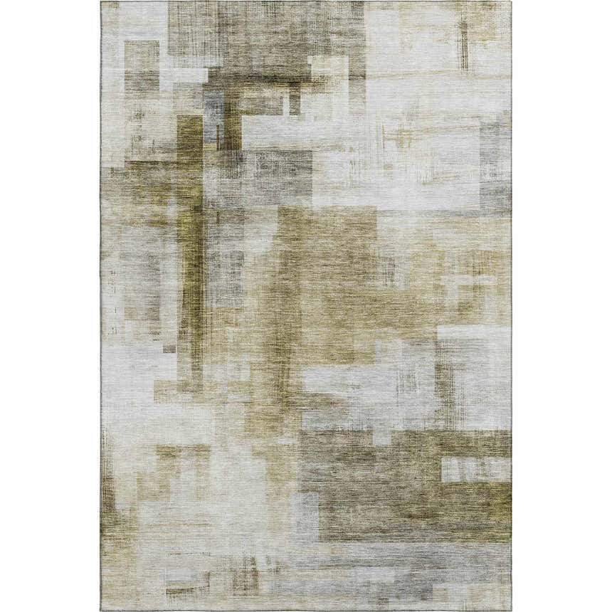 Dalyn Luxury Ravenna RN6 Taupe Washable Area Rug with beige, ivory, and brown geometric pattern.