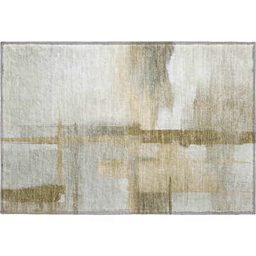 Dalyn Luxury Ravenna RN9 Putty rug with beige, chestnut, olive, and peach abstract design. Washable indoor/outdoor rug.
