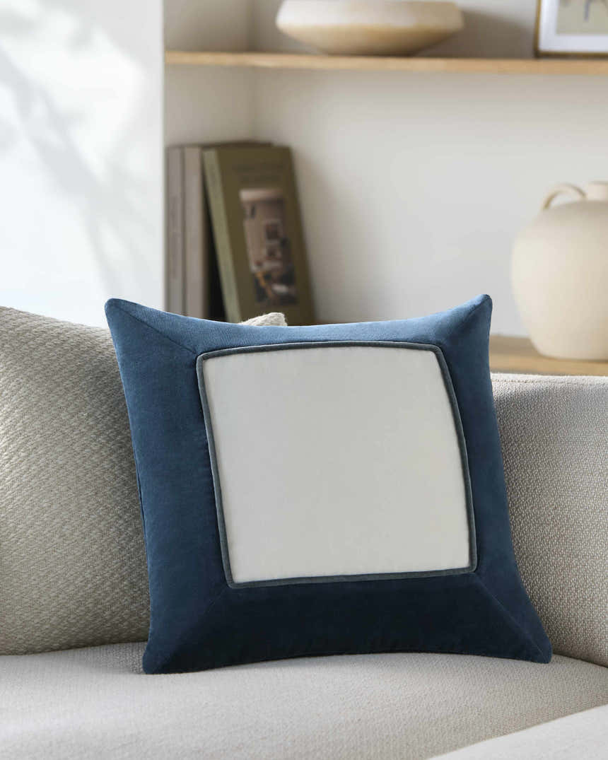 Rahiq Blue Border Cotton Throw Pillow - Clearance