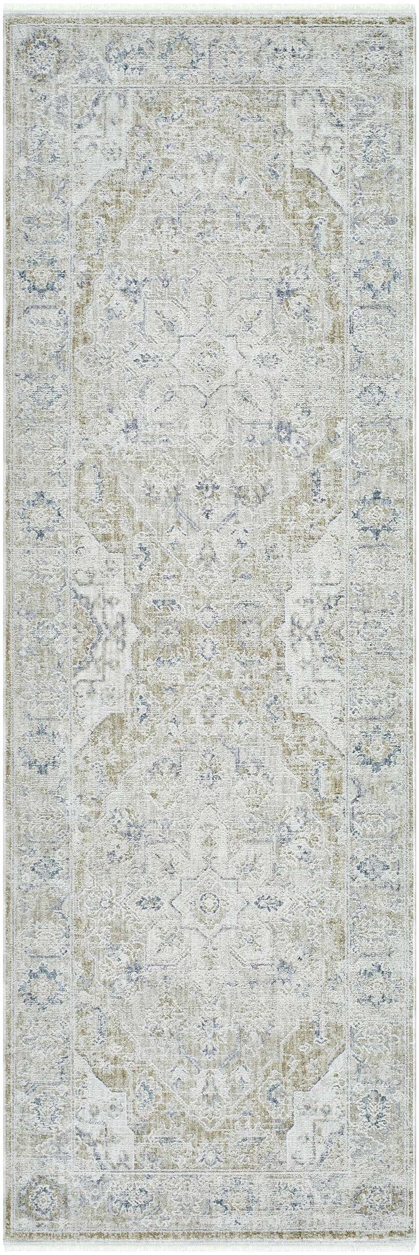 Close up of Rhody Luxe Rug in light silver and sterling gray. Traditional farmhouse style with a machine woven construction. Design-Runner-27710