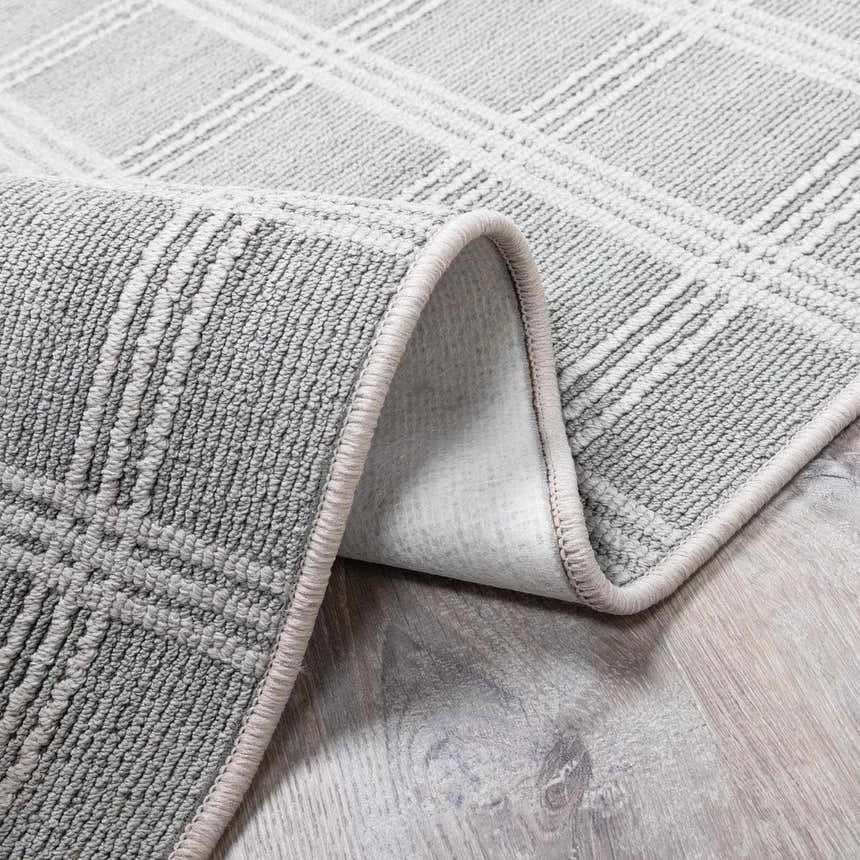 Oretha Light Gray Checkered Cut and Sew Custom Runner Rug