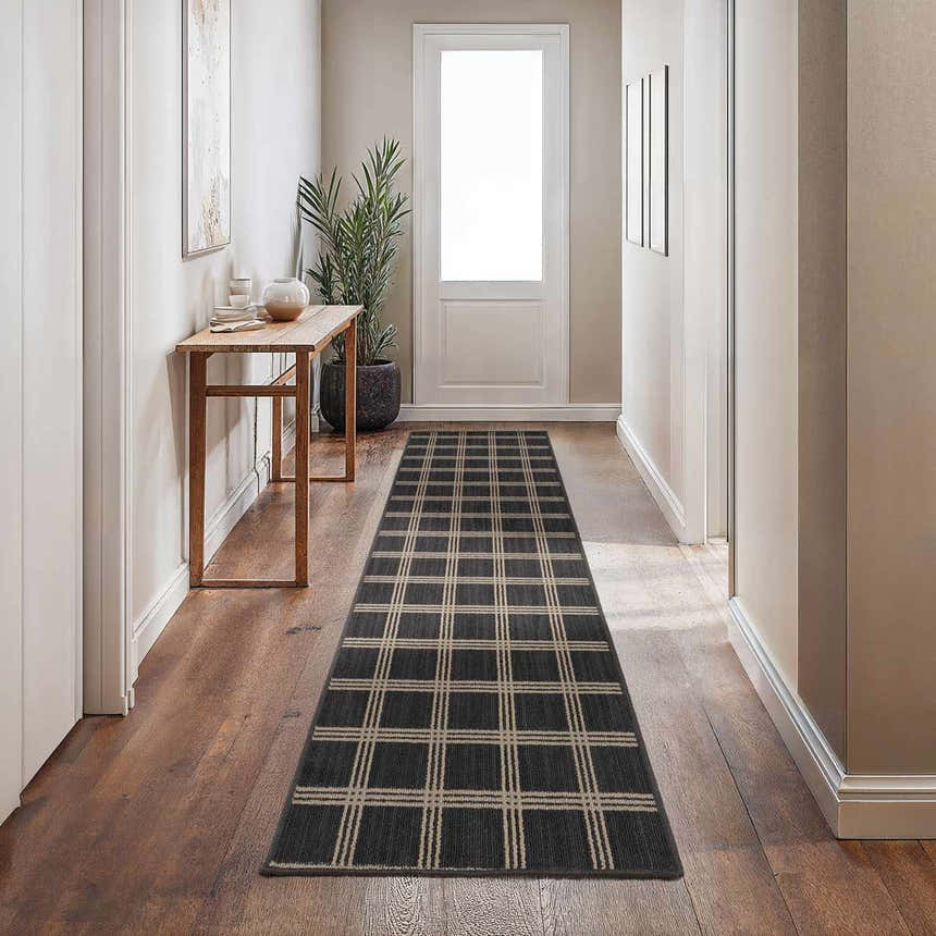 Oretha Charcoal Checkered Cut and Sew Custom Runner Rug