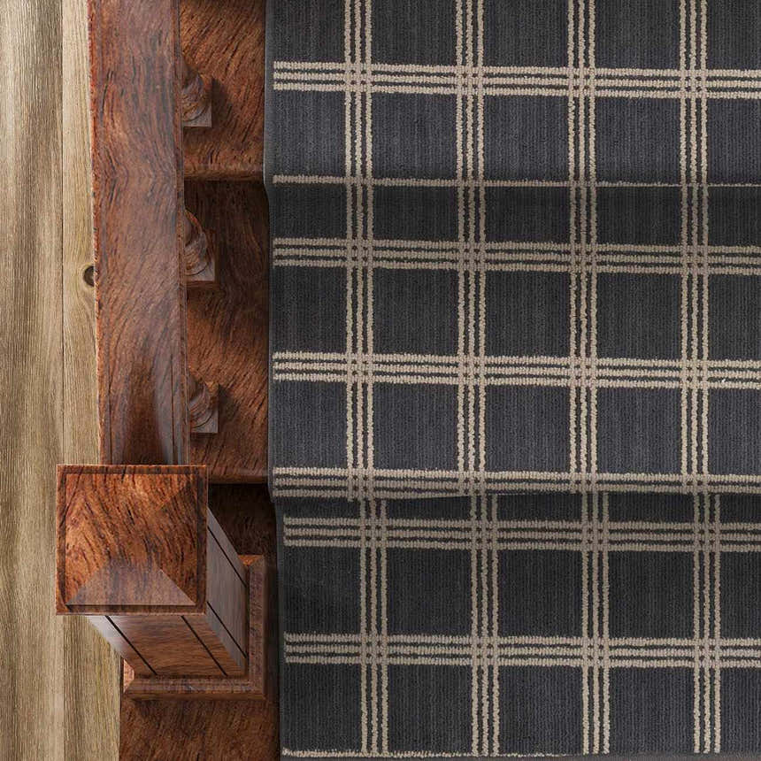 Oretha Charcoal Checkered Cut and Sew Custom Runner Rug