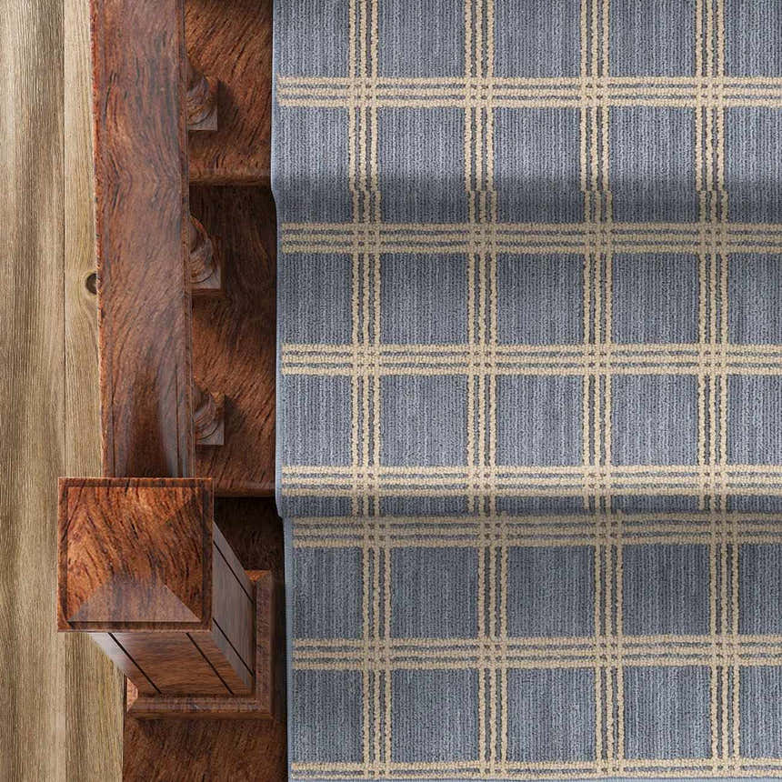 Oretha Light Blue Checkered Cut and Sew Custom Runner Rug