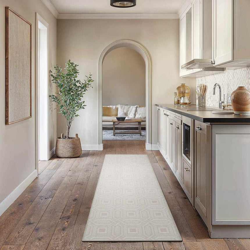 Patrick Off White Geometric Cut and Sew Custom Runner Rug