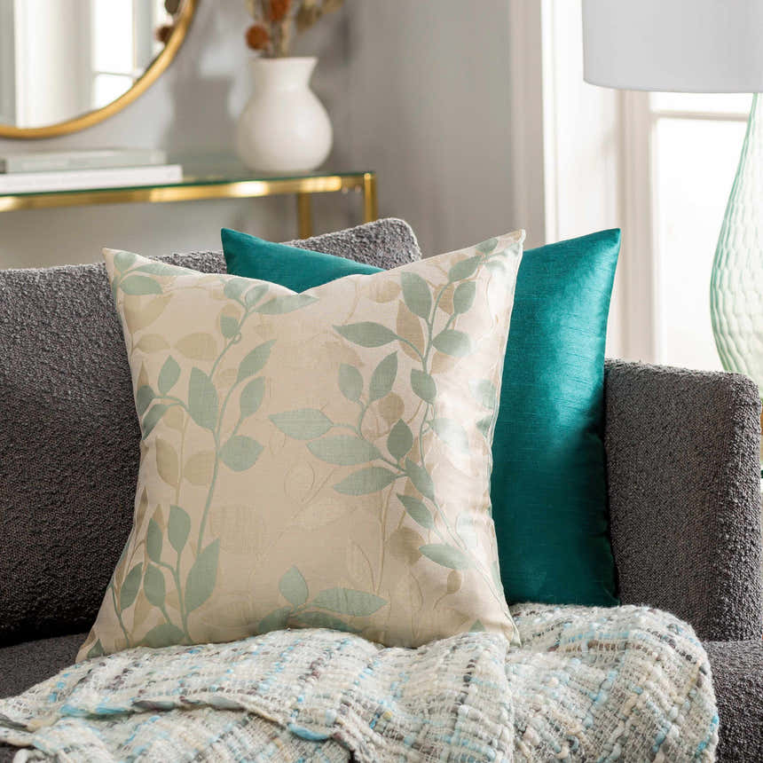 Seafoam Sage Leaf Print Throw Pillow - Clearance