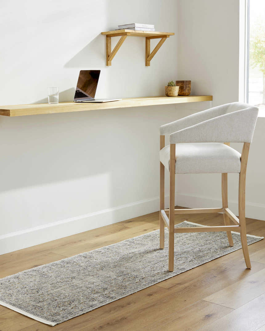 Ren Outdoor Becki Owens x LIVABLISS runner rug in a bright home office with wood floors and a modern desk. Roomscene-Runner