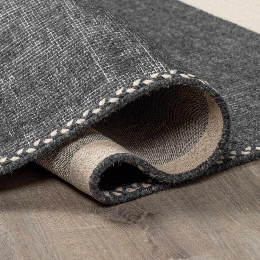 Ailie Bordered Charcoal Wool Rug