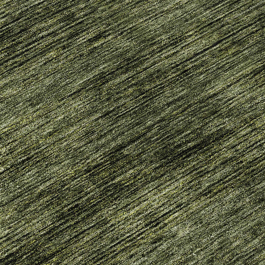 Close-up of Dalyn Luxury Soft Essentials SE1 Olive Washable Area Rug with a textured, striated olive and black design.