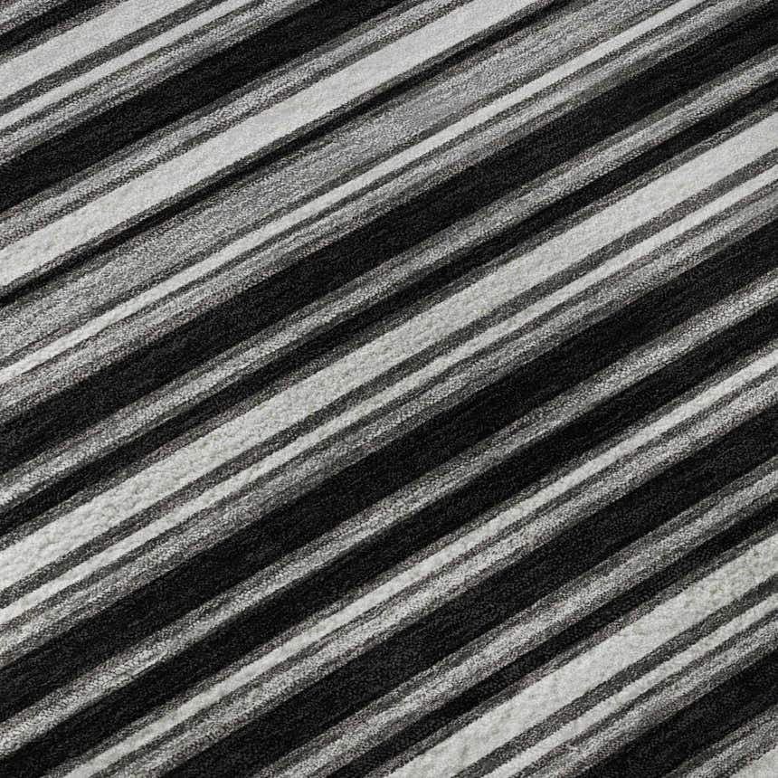 Close-up of Dalyn Luxury Soft Essentials SE2 Black Washable Area Rug with a black and gray striped pattern.