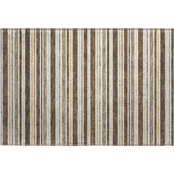 Close-up of Dalyn Luxury Soft Essentials SE2 Chocolate Washable Area Rug with brown, cream, and gold vertical stripes.