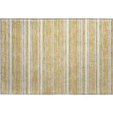 Close-up of Dalyn Luxury Soft Essentials SE2 Gold Washable Area Rug featuring a striped pattern in gold and white.