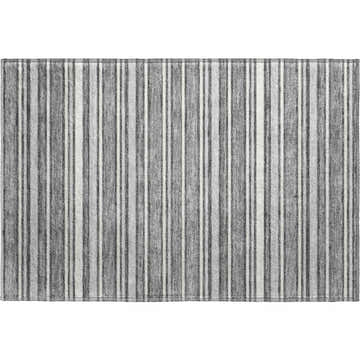 Close-up of Dalyn Luxury Soft Essentials SE2 Gray Washable Area Rug featuring a striped pattern in gray and taupe.