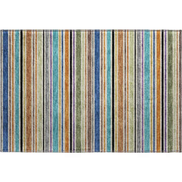 Close-up of Dalyn Luxury Soft Essentials SE2 Jewel Washable Area Rug with colorful vertical stripes.