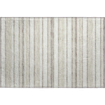 Close-up of Dalyn Luxury Soft Essentials SE2 Linen Washable Area Rug with beige and gray vertical stripes.