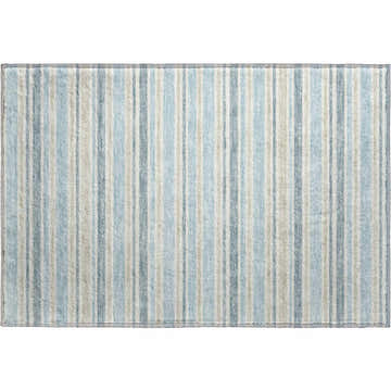 Close-up of Dalyn Luxury Soft Essentials SE2 Sky Washable Area Rug with a blue and beige striped design.