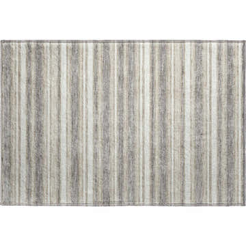 Close-up of the Dalyn Luxury Soft Essentials SE2 Taupe Washable Area Rug with ivory, beige, and gray stripes.