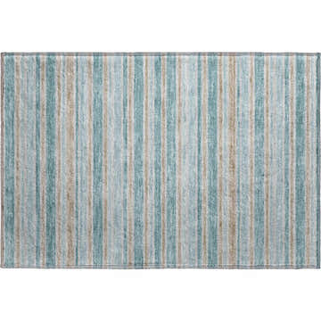 Dalyn Luxury Soft Essentials Teal rug with vertical stripes in teal, beige, and light gray.