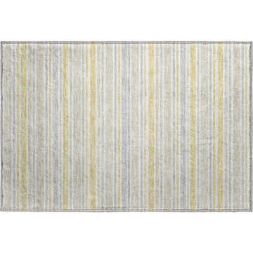 Close-up of Dalyn Luxury Soft Essentials SE2 Wheat Washable Area Rug with vertical stripes in peach, gray and cream.
