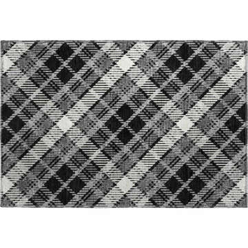 Dalyn Luxury Soft Essentials Black Washable Area Rug with a black and white plaid design.