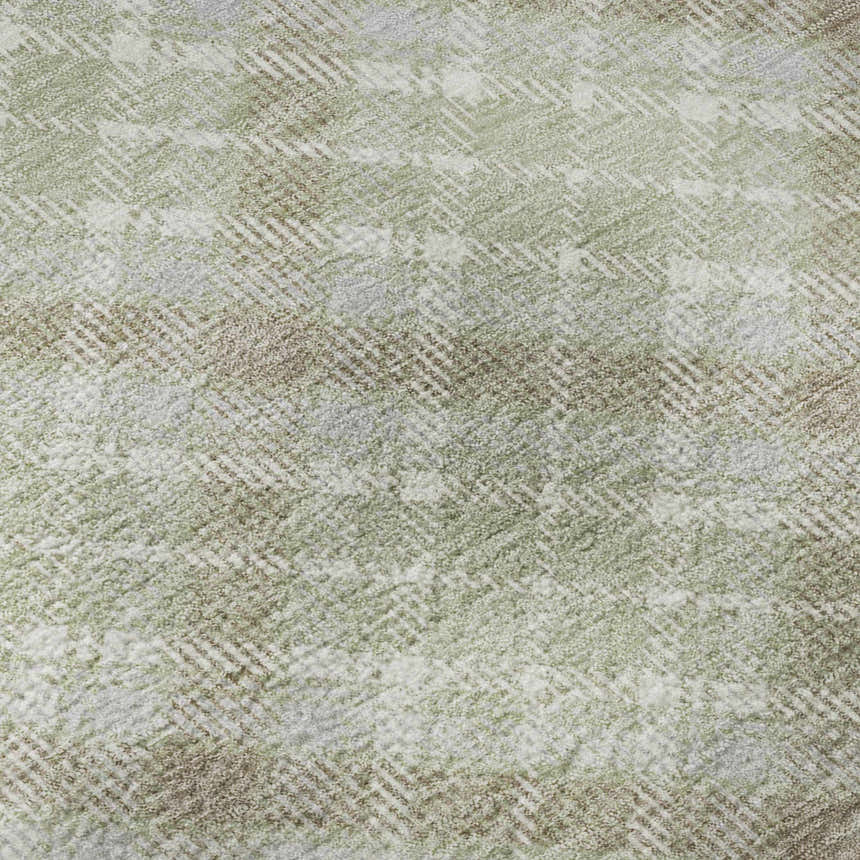 Close-up of the Dalyn Luxury Soft Essentials SE3 Celery Washable Area Rug, featuring a textured, herringbone pattern.