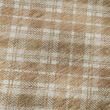 Close-up of Dalyn Luxury Soft Essentials SE3 Copper Washable Area Rug. Caramel and white plaid pattern.