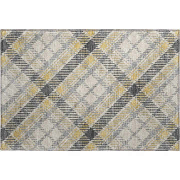 Dalyn Luxury Soft Essentials SE3 Granite rug with a gray, yellow, and cream plaid design.