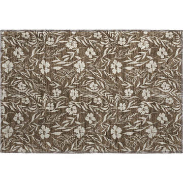 Dalyn Luxury Soft Essentials Chocolate rug with a floral pattern. Brown background with white flowers and leaves.