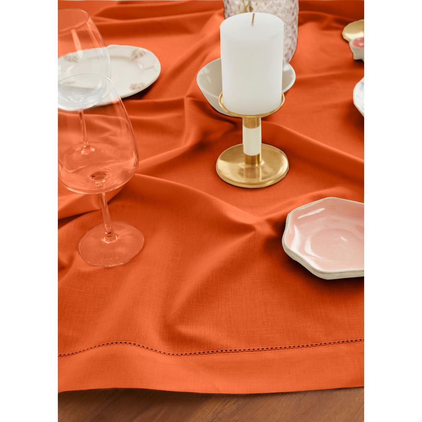 Cotton Linen Hemstitch Table Throw