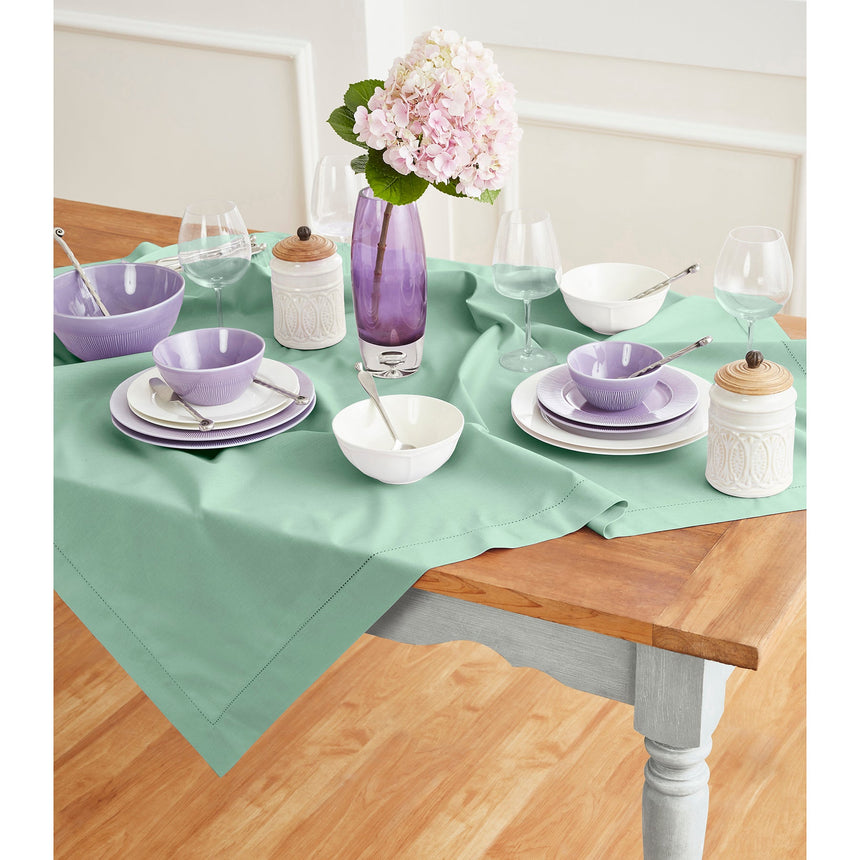 Cotton Linen Hemstitch Table Throw