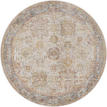 Round Ange Tan & Blue Rich Textured Traditional Rug with clay, mocha, and taupe colors. Design-Round-67