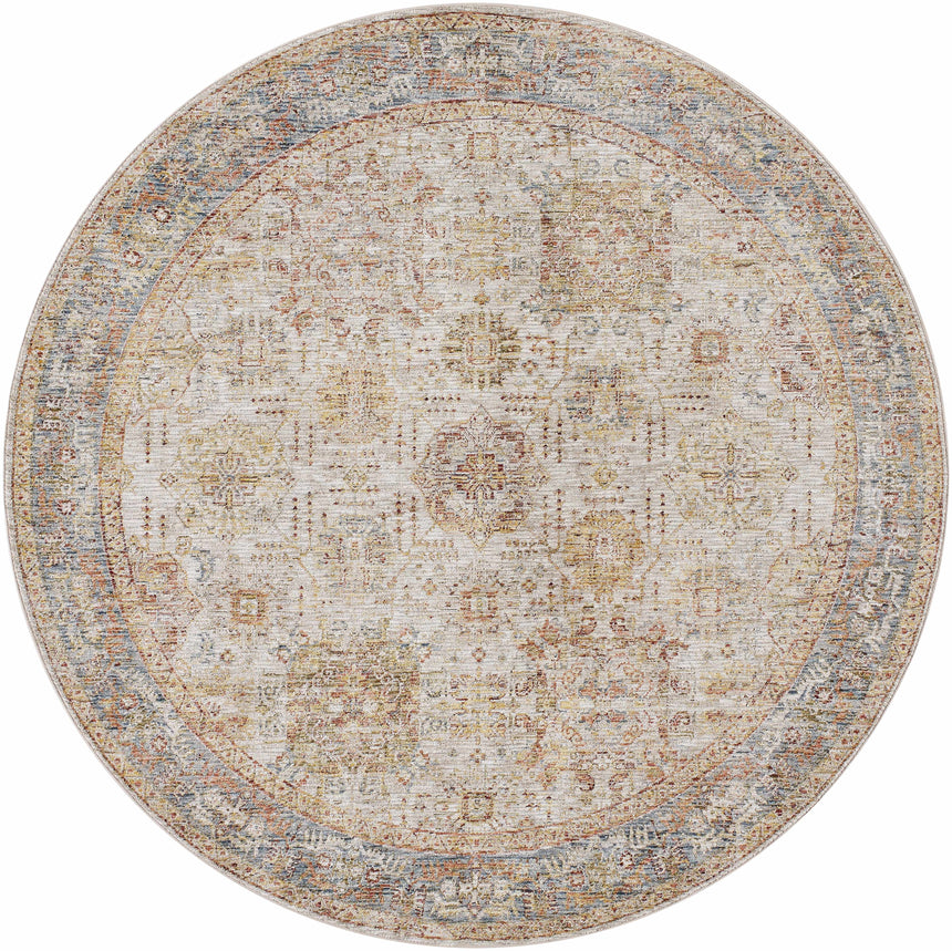 Ange Tan & Blue Rich Textured Traditional Rug