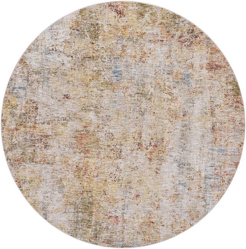Round Bice Rich Textured Avant Garde Rug in bone, clay, dark gray, walnut, and white thatch. Contemporary style. Design-Round-67