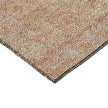Close-up of the Dalyn Luxury Solace SL11 Coral Washable Area Rug. Beige, coral, paprika, and rust colors.