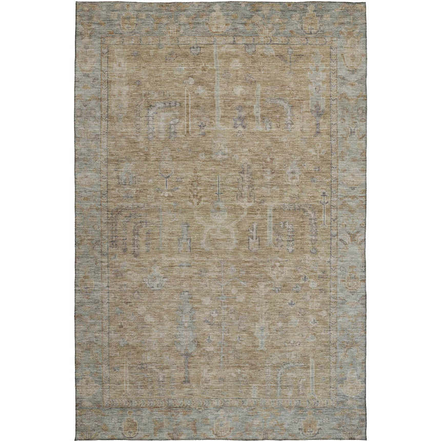 Dalyn Luxury Solace SL11 Tan Washable Area Rug. Beige, ivory, and silver gray traditional rug with a subtle farmhouse pattern.