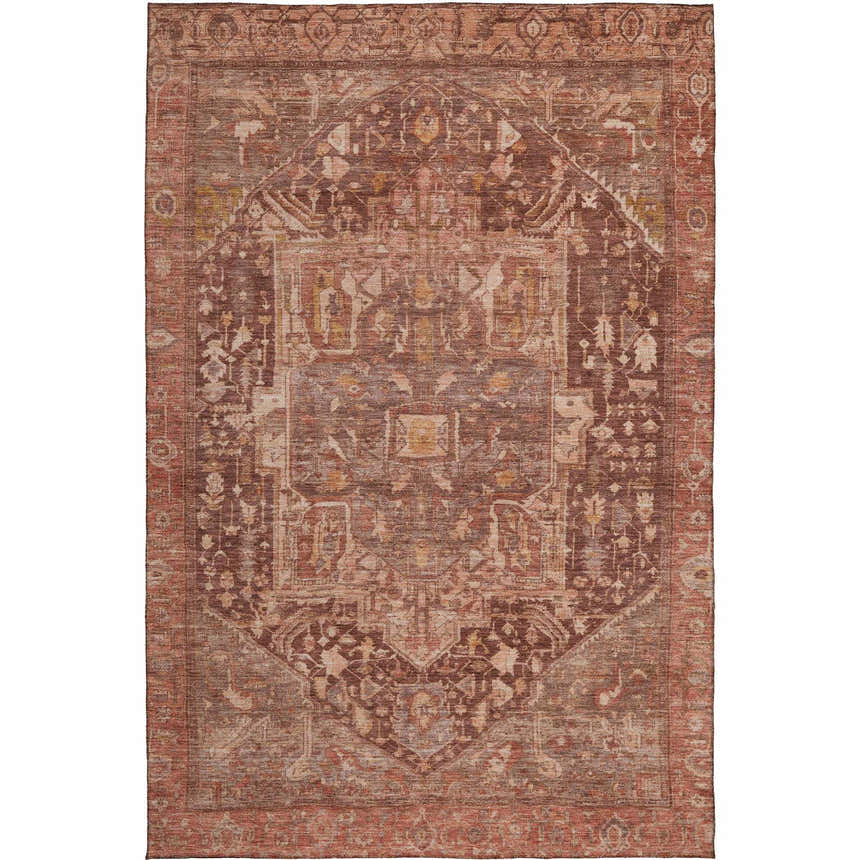 Dalyn Luxury Solace SL14 Burgundy rug with traditional beige, merlot, and burgundy pattern. Machine-made, washable polyester.